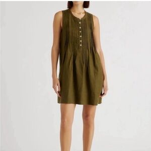 Quince European Linen Sleeveless Swing Green Martini Olive Dress